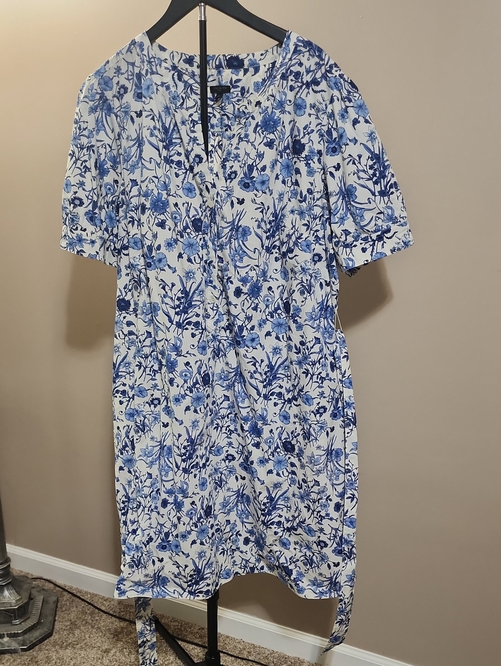 Talbots White Midi Dress with Blue Floral Print